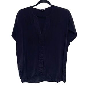 Vince Top Womens Small  Black Silk Blend Short Sleeve Relaxed Fit Blouse Shirt